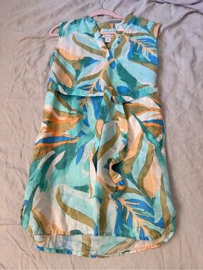 Rachel Zoe 100% Linen Leaf Print Sleeveless Dress